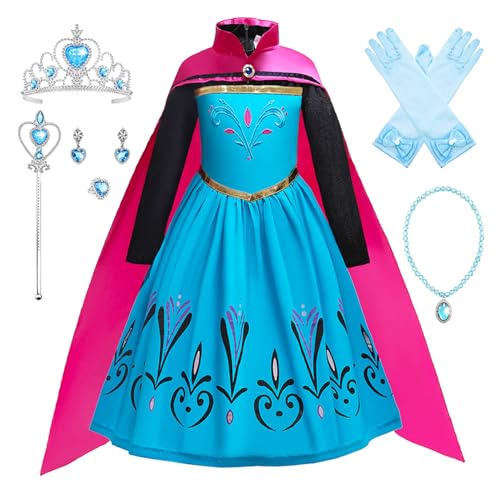 FStory&Winyee Karneval Verkleidung Mädchen Prinzessin Kostüm Kinder Karneval Kostüm Cosplay Kleid Eiskönigin Elsa Kostüm mit Umhang Fasching Kostüme Party Weihnachten Halloween,Blau A, 140 von FStory&Winyee