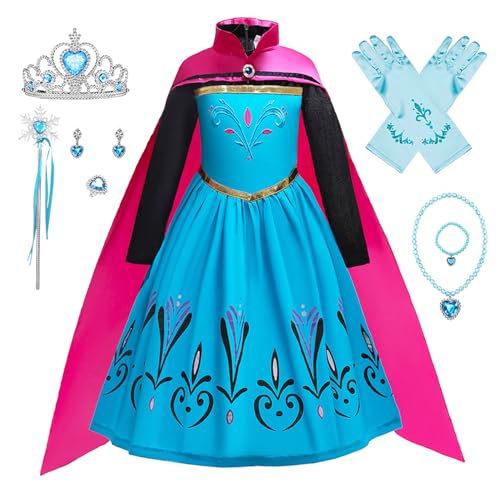 FStory&Winyee Karneval Verkleidung Mädchen Prinzessin Kostüm Kinder Karneval Kostüm Cosplay Kleid Eiskönigin Elsa Kostüm mit Umhang Fasching Kostüme Party Weihnachten Halloween,Blau B, 100 von FStory&Winyee