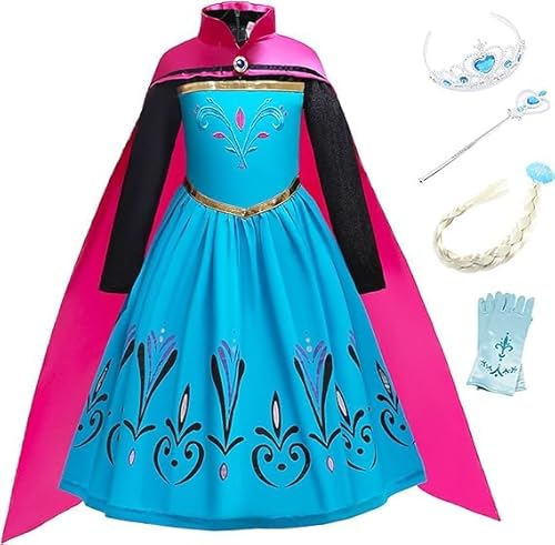 FStory&Winyee Karneval Verkleidung Mädchen Prinzessin Kostüm Kinder Karneval Kostüm Cosplay Kleid Eiskönigin Elsa Kostüm mit Umhang Fasching Kostüme Party Weihnachten Halloween,Blau C, 100 von FStory&Winyee