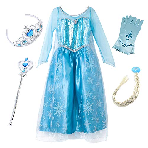 FStory&Winyee Kinder Karneval Party Kostüm Mädchen Eiskönigin Elsa Schneeflocke Blau Prinzessin Kleid Weihnachten Verkleidung Halloween Fest von FStory&Winyee