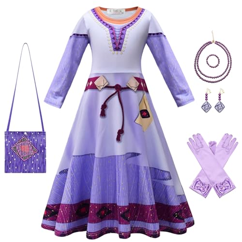 FStory&Winyee Mädchen Damen Wish Asha Kostüm mit Handschuhe Halskette Ohrring Lila Kleider Kinder Outfits Dress Up Set für Karneval Verkleidung Cosplay Halloween Weihnachten Feiern Fest, 140 von FStory&Winyee