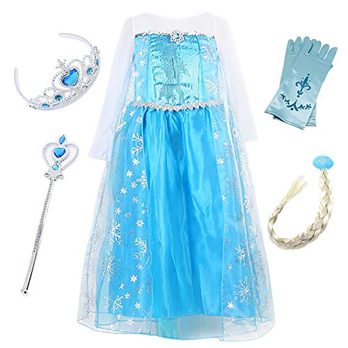 FStory&Winyee Mädchen Eiskönigin Elsa Anna Kostüm Cosplay Kinder Prinzessin Kostüm Kleid Karneval Party Verkleidung Halloween Fest Weihnachten Kleider, Blau005, 110 von FStory&Winyee