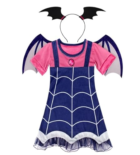 FStory&Winyee Mädchen Fasching Kostüm Kinder Karnevalskostüm Vampirina Kostüm Set Tshirt Kleid mit Haarreifen Vampire Kostüm Fledermaus Cosplay Verkleidung Halloween Fest Geburtstag Geschenk, 130 von FStory&Winyee