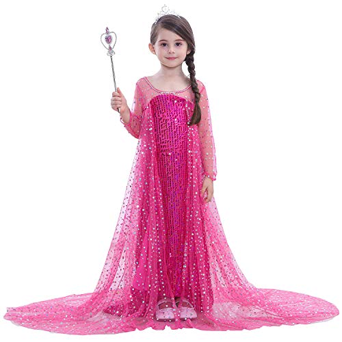 FStory&Winyee Mädchen Kostüm Prinzessin Elsa Kleid Blau mit Umhang Kinder Karneval Kostüm Weihnachten Party Verkleidung Eiskönigin Kostüm Glitzer Cosplay Kleid Pink Festlich Pailletten von FStory&Winyee