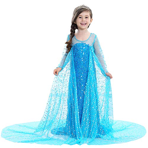 FStory&Winyee Mädchen Kostüm Prinzessin ELSA Kleid Blau mit Umhang Kinder Karneval Kostüm Weihnachten Party Verkleidung Eiskönigin Kostüm Glitzer Cosplay Kleid Pink Festlich Pailletten von FStory&Winyee