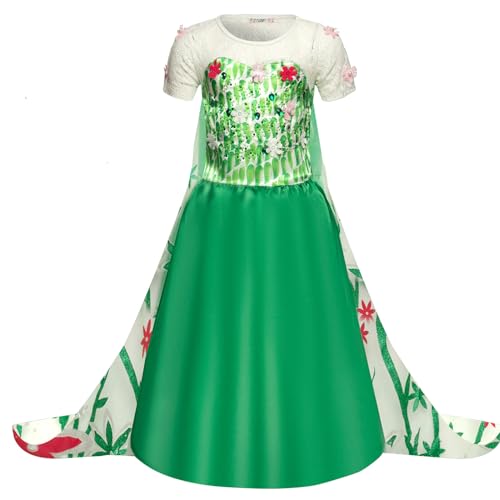 FStory&Winyee Mädchen Prinzessin Elsa Kostüm Blumen Kleid Kinder Eiskönigin Verkleidung Frozen Cosplay Party Karneval Outfit Set Diadem,Handschuhe,Zauberstab,Ohrringe,Halskette,Ring von FStory&Winyee