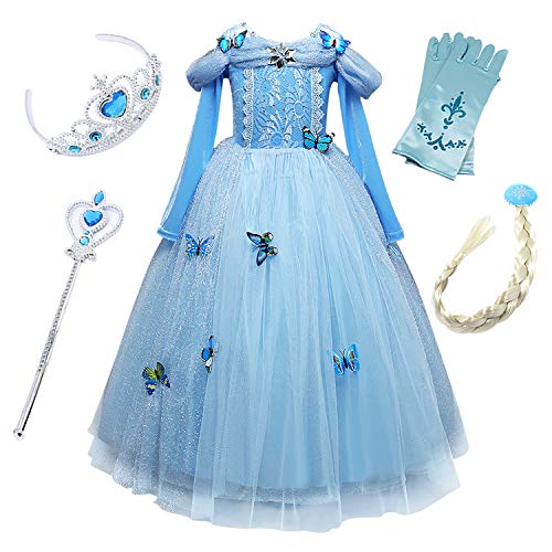 FStory&Winyee Mädchen Prinzessin Kleid Kinder Cinderella Kostüm Cosplay Schmetterling Blau Karneval Party Verkleidung Fasching kostüm Weihnachten Halloween Fest von FStory&Winyee