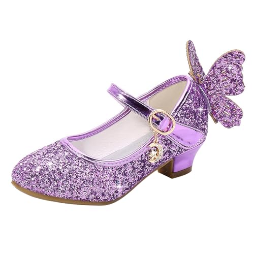 FStory&Winyee Mädchen Schuhe Prinzessin Kinder Ballet Schuhe Absatz Partei Glitzer Schmetterling Kristall Sandalen Ballerina Cinderella Elsa Cosplay Karneval Party Aufführung Fasching, Lila, 25 von FStory&Winyee