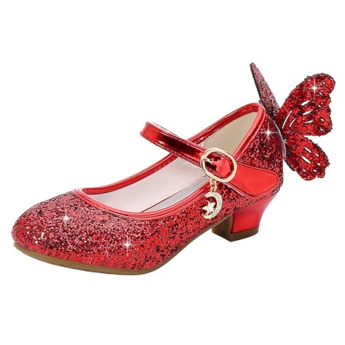 FStory&Winyee Mädchen Schuhe Prinzessin Kinder Ballet Schuhe Absatz Partei Glitzer Schmetterling Kristall Sandalen Ballerina Cinderella Elsa Cosplay Karneval Party Aufführung Fasching, Rot, 27 von FStory&Winyee