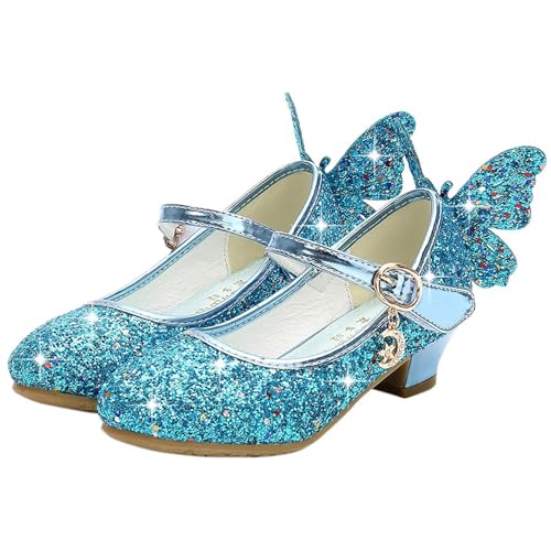 FStory&Winyee Mädchen Schuhe Prinzessin Kinder Ballet Schuhe Absatz Partei Glitzer Schmetterling Kristall Sandalen Ballerina Cinderella Elsa Cosplay Kostüm Karneval Party Aufführung Fasching 26-38 von FStory&Winyee