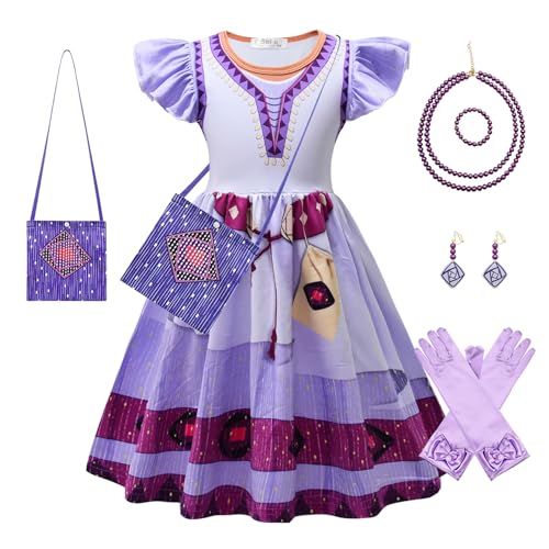 FStory&Winyee Prinzessin Wish Asha Kleid Mädchen Kostüm mit Handschuhe Tasche Dress up Druck Kleider für Geburtstag Verkleidung Weihnachten Cosplay Halloween Geburtstagsfeiern, 120 von FStory&Winyee