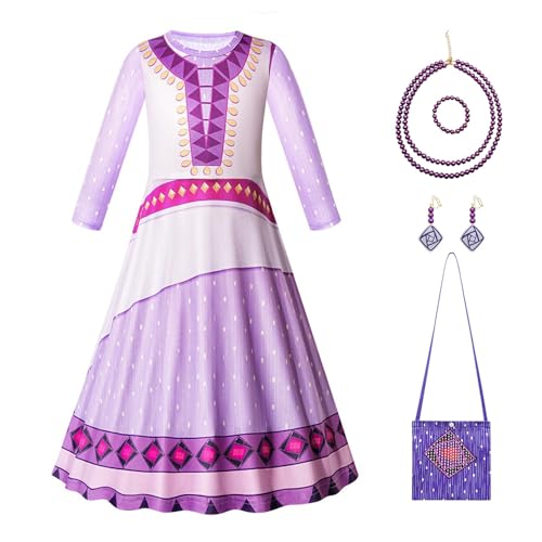 FStory&Winyee Wish Asha Mädchen Kostüm mit Halskette Ohrringe lila rosa Kinder Kleid Prinzessin dress set für Karneval Halloween Weihnachten Geburtstagsfeiern Schule Verkleidung Rollenspiele, 100 von FStory&Winyee