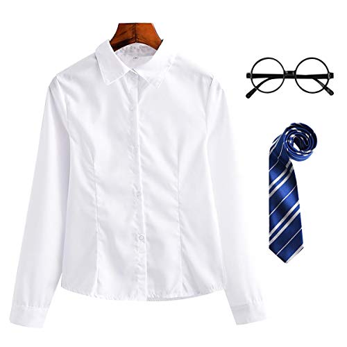 FStory&Winyee Zauberer Set Bluse/Hemd Krawatte Brille Kostüm Zubehör für Kinder Erwachsene Zauberer Zubehör Set zum Fasching Karneval Halloween Striped Tie Gestreifte Krawatte Blau von FStory&Winyee