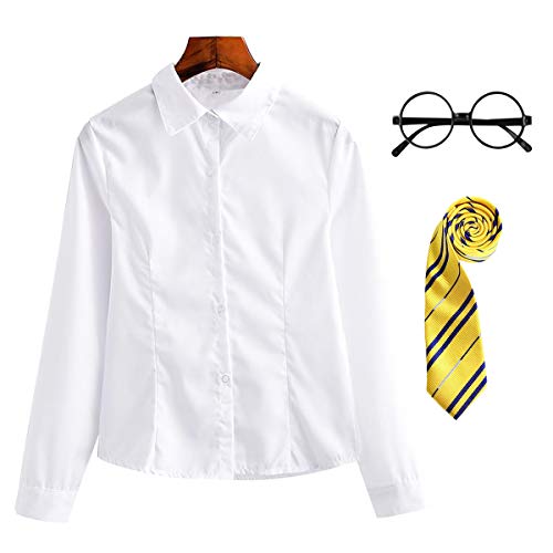 FStory&Winyee Zauberer Set Bluse/Hemd Krawatte Brille Kostüm Zubehör für Kinder Erwachsene Zauberer Zubehör Set zum Fasching Karneval Halloween Striped Tie Gestreifte Krawatte Gelb von FStory&Winyee