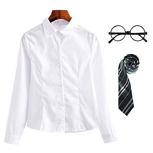 FStory&Winyee Zauberer Set Bluse/Hemd Krawatte Brille Kostüm Zubehör für Kinder Erwachsene Zauberer Zubehör Set zum Fasching Karneval Halloween Striped Tie Gestreifte Krawatte Grün von FStory&Winyee