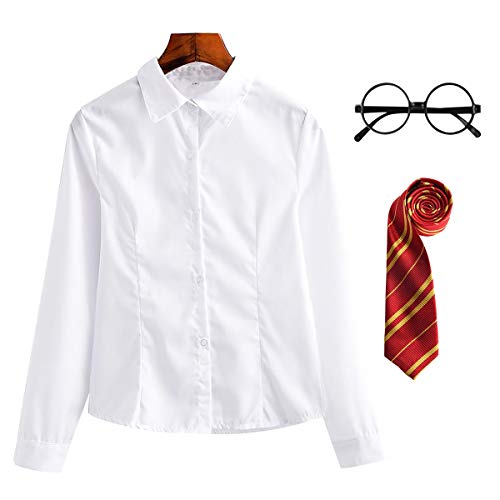 FStory&Winyee Zauberer Set Bluse/Hemd Krawatte Brille Kostüm Zubehör für Kinder Erwachsene Zauberer Zubehör Set zum Fasching Karneval Halloween Striped Tie Gestreifte Krawatte Rot von FStory&Winyee