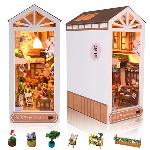 FTJKGH Book Nook DIY Kit, DIY Puppenhaus Holz Haus mit Möbeln und LED-Licht, 3D Puzzle Buchstützen aus Holz, Buch Ecke Miniatur Kit für Erwachsene Teens für Weihnachten Dekor (Straßenszene nach Regen) von FTJKGH