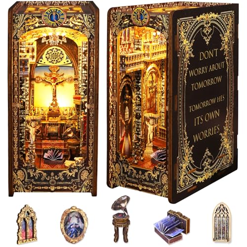 FTJKGH DIY Book Nook Kit, DIY Puppenhäuser Miniatur Haus Kit 3D Puzzle Buchstützen aus Holz mit Sensorlicht Buch Ecke Miniatur Kit, Booknook Häuser Modellbausätze für Erwachsene Teens Geburtstag von FTJKGH