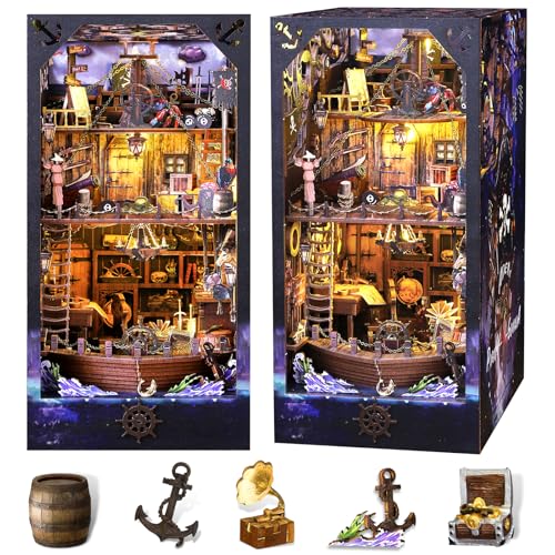 FTJKGH DIY Book Nook Kit, DIY Puppenhäuser Miniatur Haus Kit 3D Puzzle Buchstützen aus Holz mit Sensorlicht Buch Ecke Miniatur Kit, Booknook Häuser Modellbausätze für Erwachsene Teens Geburtstag von FTJKGH