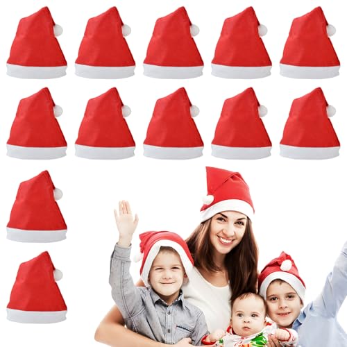 FTJKGH 12 Stück Weihnachtsmützen Übergröße Nikolausmütze für Erwachsene Weihnachtsmütze Familie Rote Santa Mütze Perfekt für Weihnachtsmann Kostüm Große Menge Nikolausmütze Set mütze weihnachten von FTJKGH