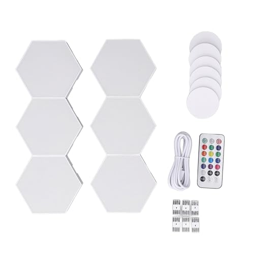 FTVOGUE 6er-Set RGB-LED-Hex-Wandleuchten-Set, 13 Farben, 3 Dynamische Modi, Fernbedienung, Hex-Wandleuchte, USB-betrieben von FTVOGUE