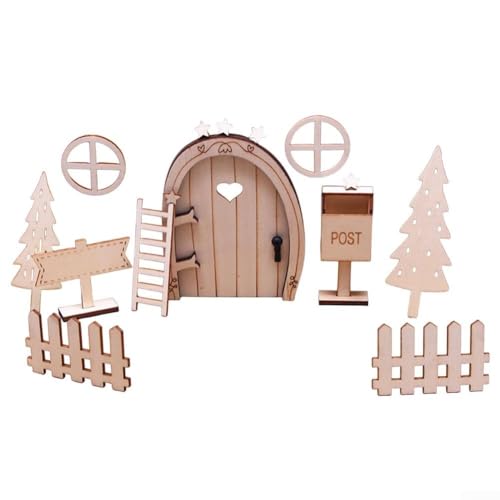 Elfentür-Set aus Holz für kreatives Spielen, bezaubernde Dekoration für jedes Kinderzimmer oder Garten (Set) von FUANA