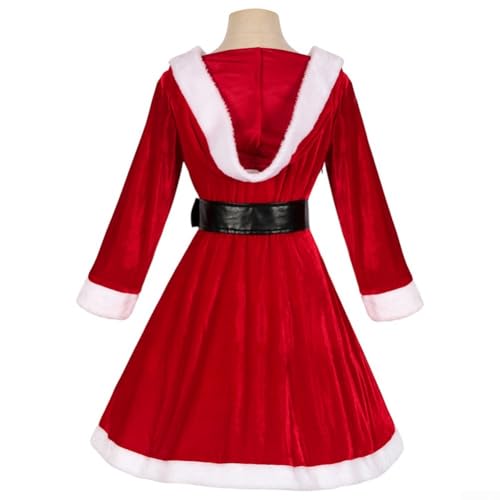 Rotes Weihnachts-Cosplay-Outfit mit Kapuze, modisches Samtkleid, perfekt für Feiern (M, Rot) von FUBESK