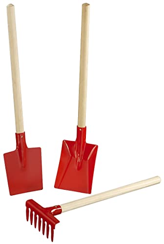 FÜNDIG 3er Set Kleinkinder-Geräte-Set in rot - Stiel 30cm - bestehend aus Spaten, Schaufel, Rechen - Kinderspaten - Kinderschaufel - Kinderrechen von FÜNDIG