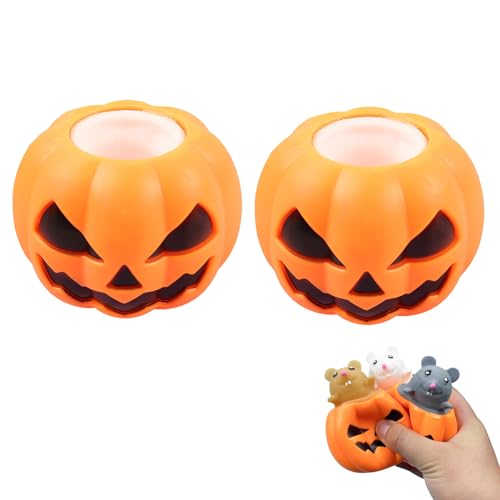 2Pcs Halloween Kürbis Squeeze Spielzeug, Quetsch Kürbis Stressabbau Spielzeug, Stress Spielzeug Kinder Sensorisches Squishy Squeezy Spielzeug Angst Relief Finger Spielzeug Halloween Deko (Maus) von FUFRE