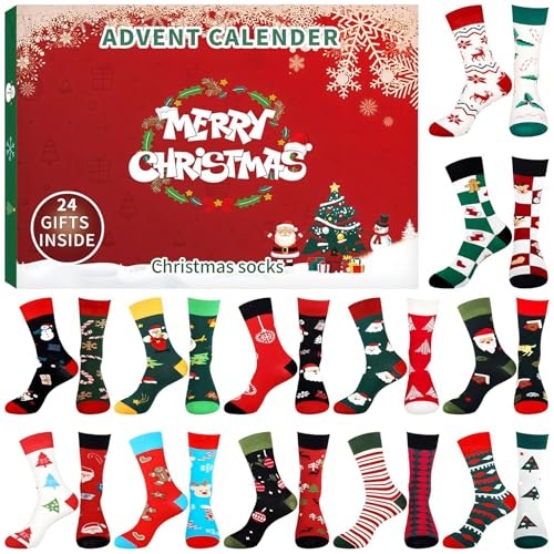 Adventskalender 2024, Socken Adventskalender, 24 Pcs Socken Frauen Und Frauen M Adventskalender Erwachsene Für Adventskalender Ideen Mann Weihnachtskalender Socken (A) von FUFRE