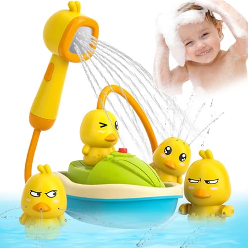 Badewannenspielzeug, 2025 Neu Badespielzeug mit Verstellbarer Duschkopf, Baby Badewannenspielzeug, Boot Badespielzeug Baby, EnteKopf Spielzeug Badewanne, für Kleinkinder ab 1 2 3 Jahr (1pcs) von FUFRE