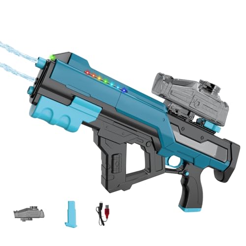 Elektrische Wasserpistole, Doppeldüsen-Wasserpistole Elektrisch, 800ml Electric Water Gun bis zu 8-10m, Bunt-LED Wasserspritzpistole Auto-Wasserabsaug, Wasser Pistole, für Erwachsene Kinder (Blau) von FUFRE