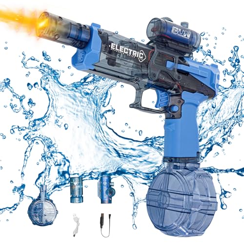 Elektrische Wasserpistole Mit Blitzeffekten, Wasserpistole Elektrisch, Sehr Stark Für Kinder Und Erwachsene, Electric Water Gun, Sommer Wasserspielzeug Für Pool, Strand, Garten (Blau) von FUFRE