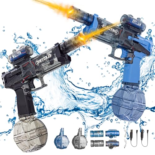 Elektrische Wasserpistole Mit Blitzeffekten, Wasserpistole Elektrisch, Sehr Stark Für Kinder Und Erwachsene, Electric Water Gun, Sommer Wasserspielzeug Für Pool, Strand, Garten (Blau + Schwarz) von FUFRE