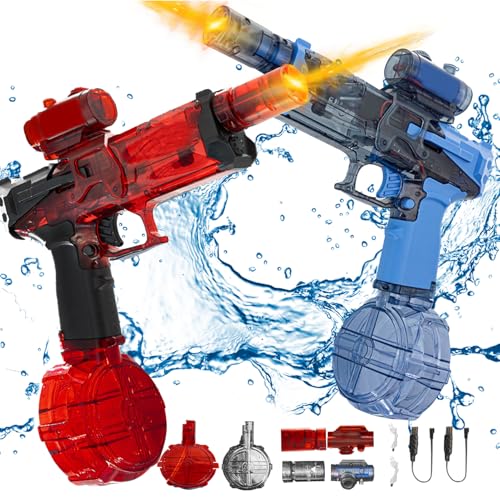 Elektrische Wasserpistole Mit Blitzeffekten, Wasserpistole Elektrisch, Sehr Stark Für Kinder Und Erwachsene, Electric Water Gun, Sommer Wasserspielzeug Für Pool, Strand, Garten (Blau +Rot) von FUFRE