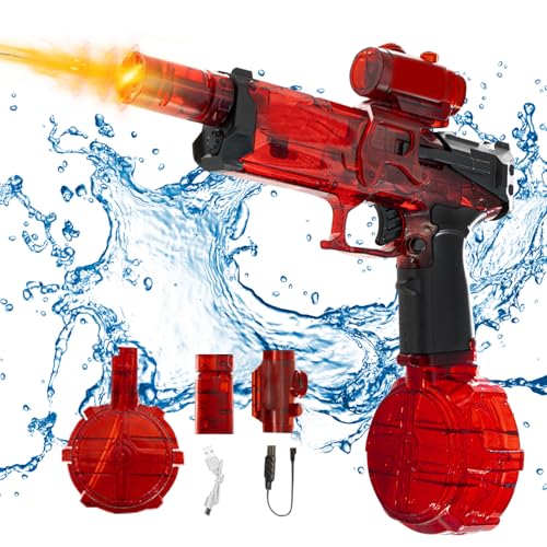 Elektrische Wasserpistole Mit Blitzeffekten, Wasserpistole Elektrisch, Sehr Stark Für Kinder Und Erwachsene, Electric Water Gun, Sommer Wasserspielzeug Für Pool, Strand, Garten (Rot) von FUFRE