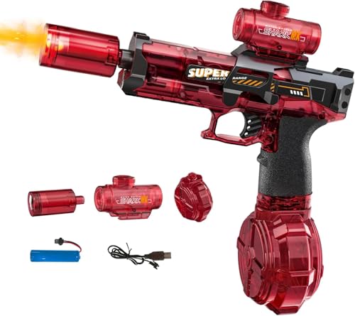 Elektrische Wasserpistole Mit Blitzeffekten, Wasserpistole Elektrisch, Sehr Stark Für Kinder Und Erwachsene, Electric Water Gun, Sommer Wasserspielzeug Für Pool, Strand, Garten (Rot) von FUFRE