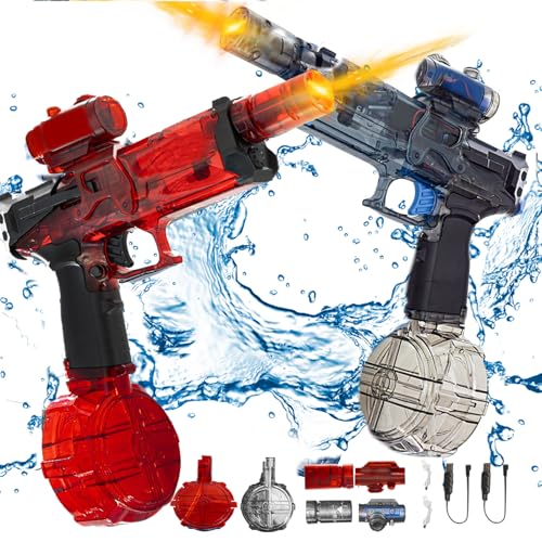 Elektrische Wasserpistole Mit Blitzeffekten, Wasserpistole Elektrisch, Sehr Stark Für Kinder Und Erwachsene, Electric Water Gun, Sommer Wasserspielzeug Für Pool, Strand, Garten (Rot + Schwarz) von FUFRE