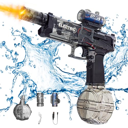 Elektrische Wasserpistole Mit Blitzeffekten, Wasserpistole Elektrisch, Sehr Stark Für Kinder Und Erwachsene, Electric Water Gun, Sommer Wasserspielzeug Für Pool, Strand, Garten (Schwarz) von FUFRE