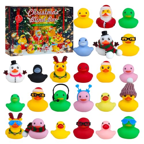 FUFRE Adventskalender 2024 Kinder, 24 Stück Quietscheenten Adventskalender, Weihnachtskalender Adventskalender Baby, Weihnachts Countdown Kalender Ornamente Mit Überraschungs Spielzeug (A) von FUFRE