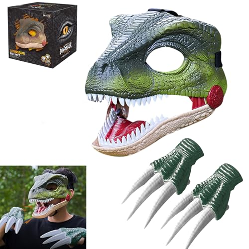 FUFRE Dino Maske Mit Beweglichem Kiefer Und Realistische Dinosaurier Sound, 3D Halloween Masken Kinder, Dino Maske Für Halloween Cosplay Party Geschenk Requisiten (A+C) von FUFRE