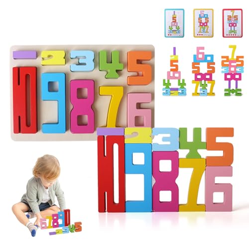 FUFRE Holz Building Blocks Zahlen-Set, Holzbausteine für Zahlenlernen, Bauklötze Vorschul-Lernen, Holz Bausteine ab 3 Jahre, Zahlenblocks, Holzzahlen, zum Stapeln/Rechnen (10pcs) von FUFRE