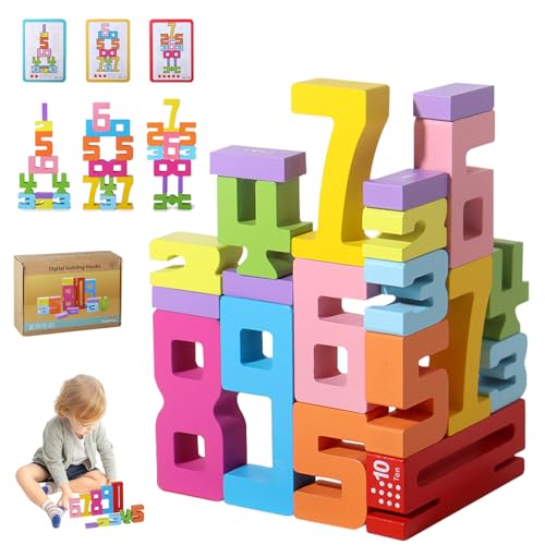 FUFRE Holz Building Blocks Zahlen-Set, Holzbausteine für Zahlenlernen, Number Bauklötze Vorschul-Lernen, Holz Bausteine ab 3 Jahre, Zahlenblocks, Holzzahlen, zum Stapeln/Rechnen (20pcs) von FUFRE