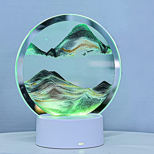 FUFRE Sandbilder zum Drehen mit Lampenfuß, 3D Landschaft Fließende Sandmalerei Dynamisches Sandbild mit LED Nachtlicht, Bewegliche Fließendes Sandkunst für Heim Büro Desktop Erwachsene Kinder (Grün) von FUFRE