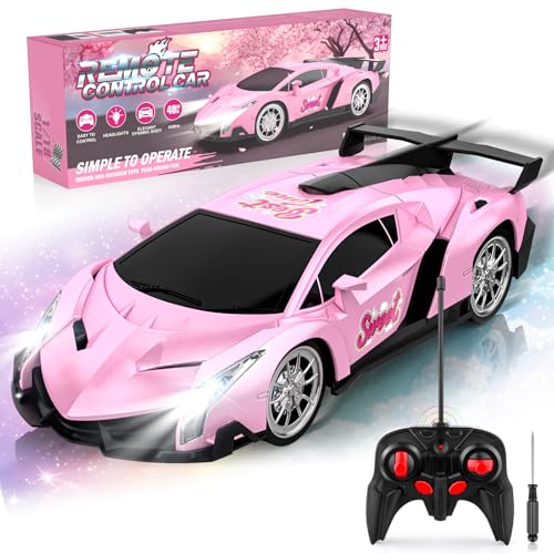 Ferngesteuertes Auto Mädchen, Geschenk ab 3 4 5 6 7 8 9 Jahre Mädchen Spielzeug, 1:18 15km/h Rennauto Ferngesteuert mit LED Scheinwerfern RC Auto Drift Remote Control Car Kinder Spiele ab 3-12 Jahren von FUIOCOCP