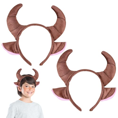 FUIPVGI 2 Stücke Kinder Kuhohren Stirnband Kuhhörner Haarreif, Stier-Cosplay-Set Zubehör, Tierohren Stirnband, Cartoon Stier Stirnbands, für Cosplay Karneval Halloween Fasching Party (Braun) von FUIPVGI