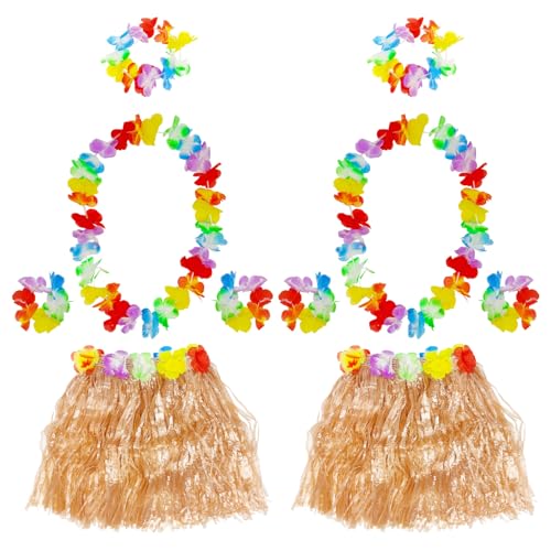 FUIPVGI 10 Stück Hawaii Hula Set Hawaii Party Kostüm Set, Hawaii Kostüm Damen, Hawaiianisches Hula-Set mit Grasrock Halskette Armbänder Stirnband, für Sommer Beachparty Deko Geburtstags von FUIPVGI