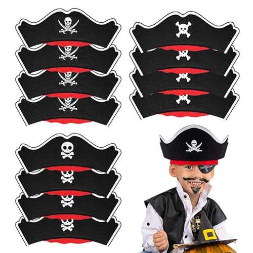 FUIPVGI 12 Stück Piratenhut für Kinder, Filz Piraten Hut Piraten Deko Kindergeburtstag Piraten Accessoires, Piratenkostüm Accessoires für Halloween, Piratenparty, Maskerade, Cosplay (Black) von FUIPVGI