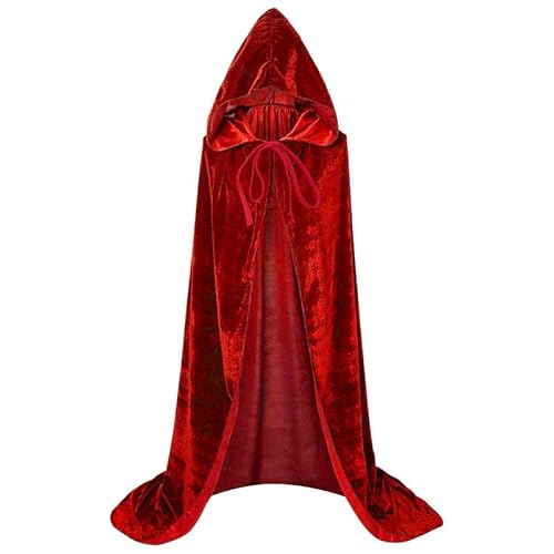 FUIPVGI 140 cm/55" Roter Umhang,Halloween Rot Kapuzenumhang Hexe,Sensenmann-Kostüm,Umhang,Halloween-Kapuzenumhang,für Erwachsene Cosplay Vampir Kostüm Rollenspiel-Cosplay Vampir-Kostüm (Rot) von FUIPVGI