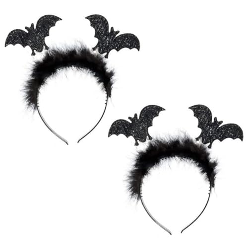 FUIPVGI 2 Stück Fledermaus Haarreif, Halloween Stirnbänder mit Plüsch & Glitzereffekt für Kinder und Erwachsene, Halloween Haarband für Halloween-Party Cosplay Kostümzubehör (Schwarz) von FUIPVGI